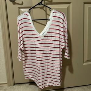 Express Red and White Stripe Shirt with V-Neck Size L